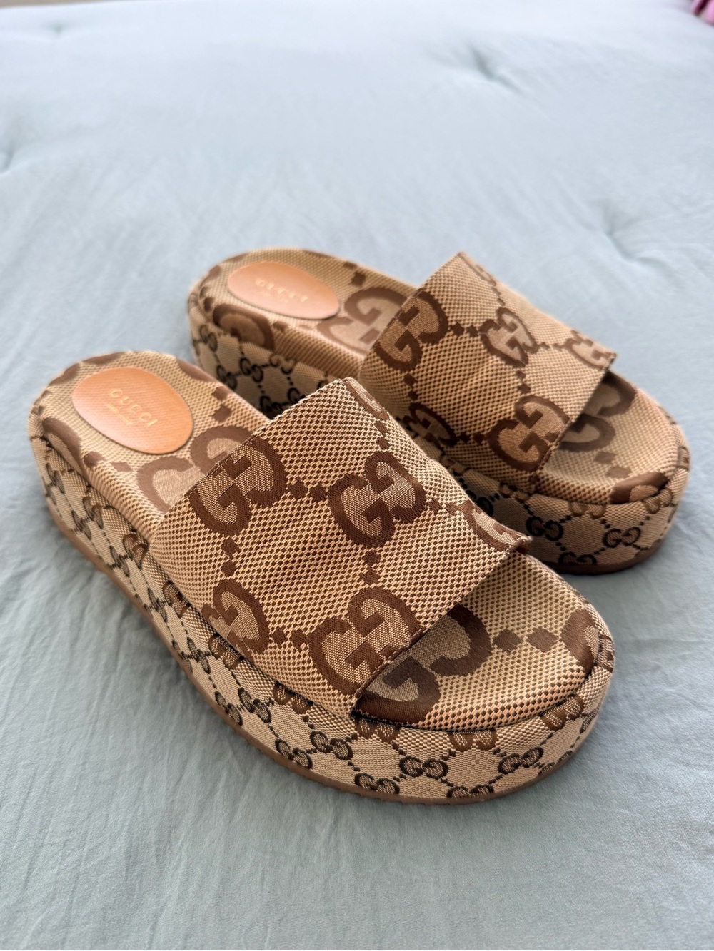Authentic Gucci GG Monogram Platform Slide Sandals